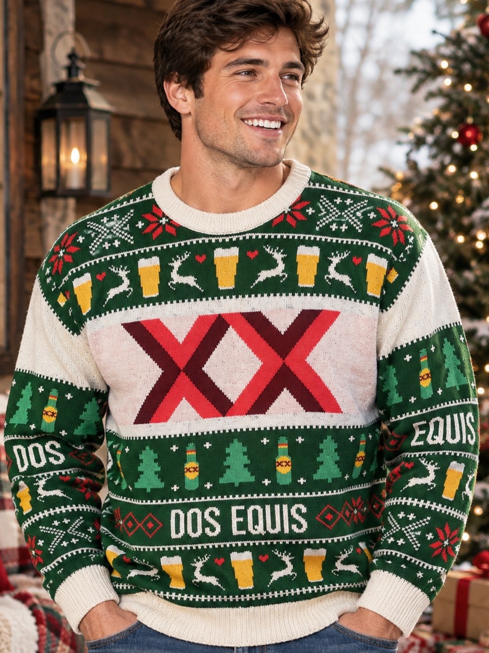 Dos Equis Cerveza Ugly Christmas Sweater Adult Size XXL Festive Beer
